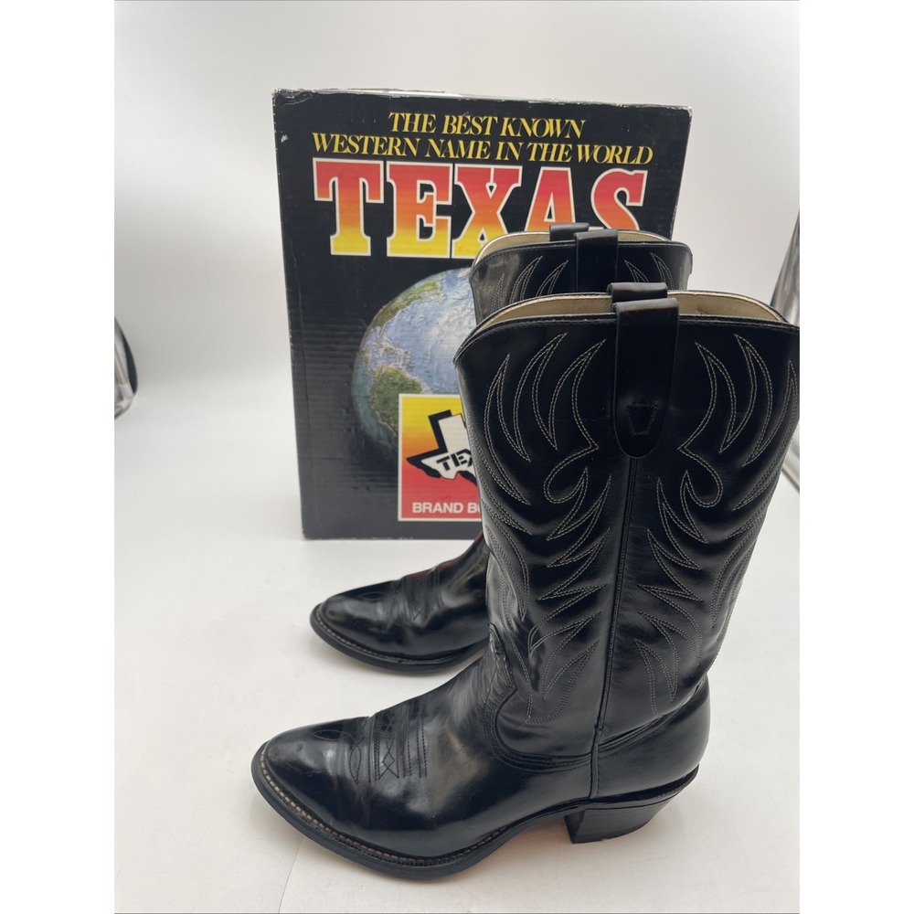 TEXAS Brrand Western Cowboy Boots Mens Size 9.5D Black Leather USA Made Ex Cond